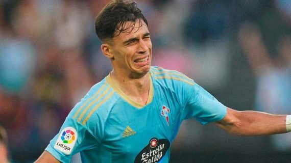Gabri Veiga, ayer, llora tras anotar el primer gol del Celta ante el Barcelona.