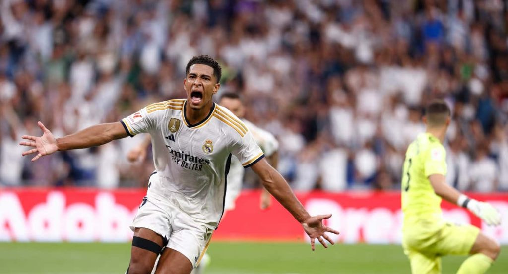 Bellingham celebrando un gol con el Real Madrid.