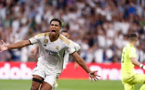 Bellingham celebrando un gol con el Real Madrid.