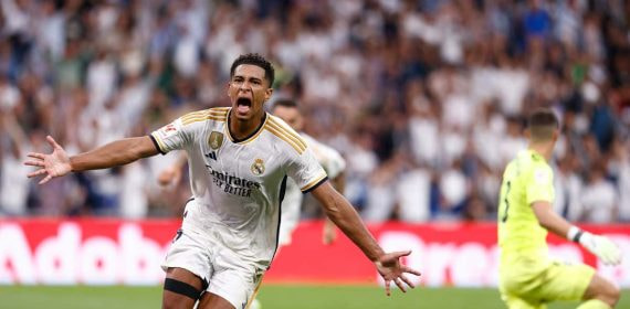 Bellingham celebrando un gol con el Real Madrid.