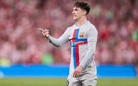 El jugador del Barcelona, Gavi, durante un partido de la presenta temporada.