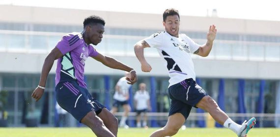 Hazard, en el entrenamiento de esta mañana.