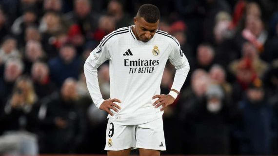 Kylian Mbappé, durante la derrota el Real Madrid en Anfield.