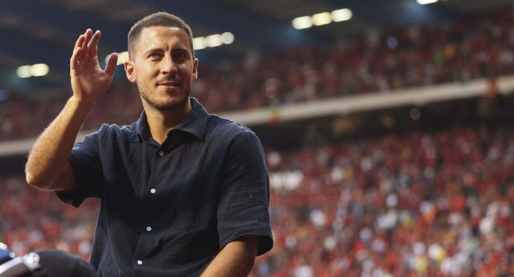 Eden Hazard, durante el homenaje que le brindó su selección.