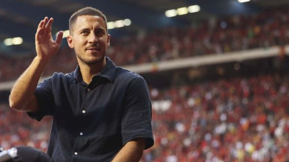 Eden Hazard, durante el homenaje que le brindó su selección.