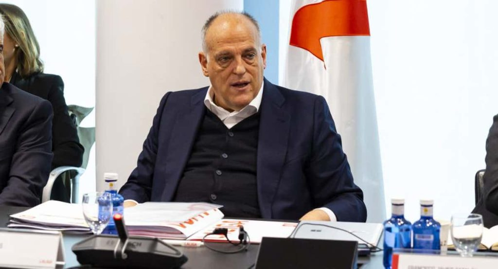El presidente de LaLiga, Javier Tebas, durante una Asamblea de clubes.