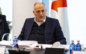 El presidente de LaLiga, Javier Tebas, durante una Asamblea de clubes.