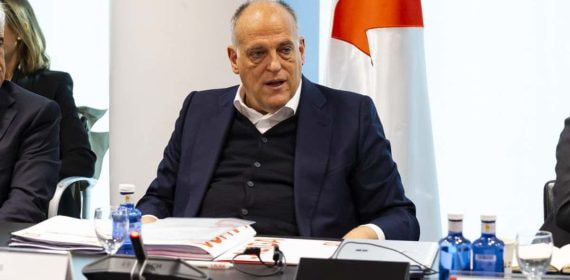 El presidente de LaLiga, Javier Tebas, durante una Asamblea de clubes.
