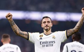 Joselu, celebrando un gol con el Real Madrid.