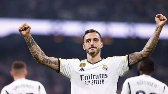 Joselu, celebrando un gol con el Real Madrid.