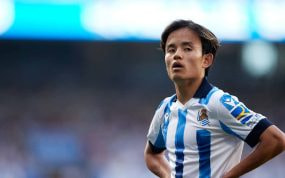 Take Kubo durante un partido con la Real Sociedad.