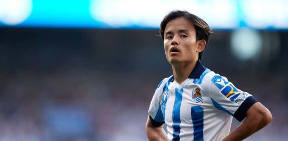Take Kubo durante un partido con la Real Sociedad.