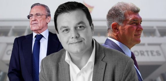 El secretario general de Cultura y Deportes, Víctor Francos, junto a Florentino Pérez y Joan Laporta.