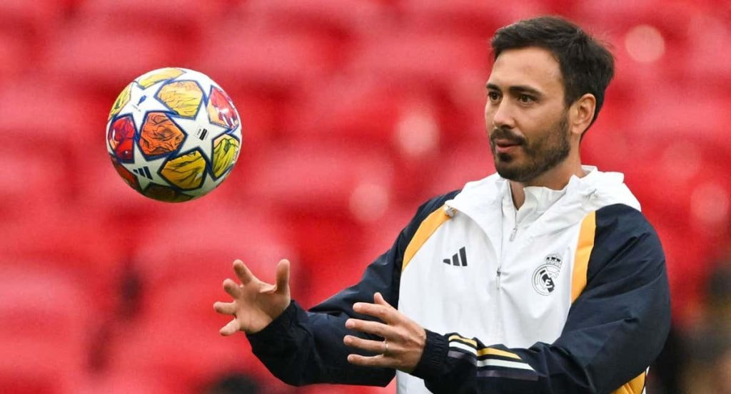 Davide Ancelotti, en un entrenamiento del Real Madrid.