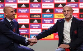 Rubiales y De la Fuente el día de la presentación del entrenador.