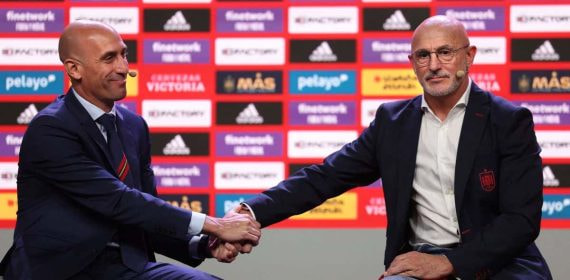 Rubiales y De la Fuente el día de la presentación del entrenador.