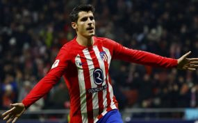 Álvaro Morata celebrando un gol en el Metropolitano.
