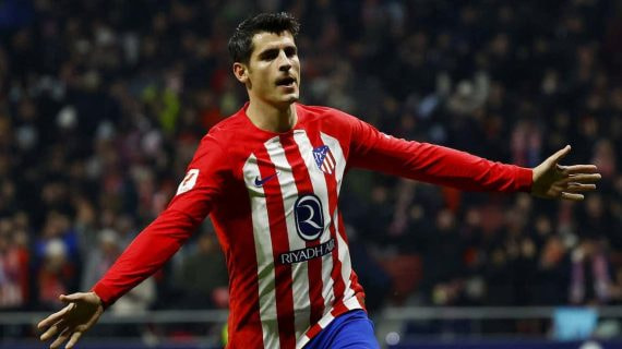 Álvaro Morata celebrando un gol en el Metropolitano.
