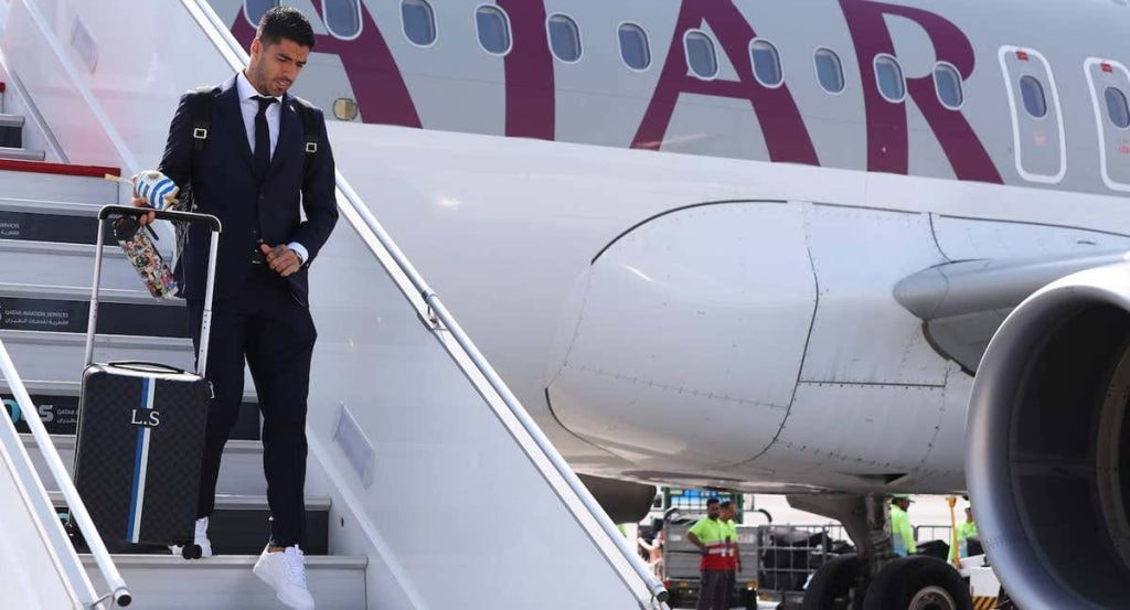 Luis Suárez, a su llegada a Catar con la selección uruguaya.