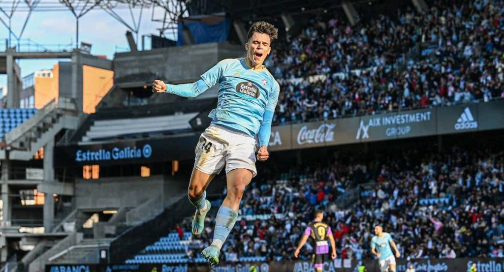 Gabri Veiga celebra un gol esta temporada con el Celta.