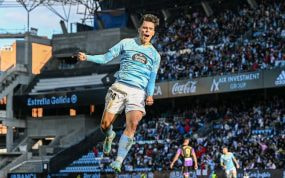Gabri Veiga celebra un gol esta temporada con el Celta.