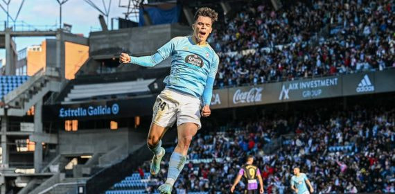 Gabri Veiga celebra un gol esta temporada con el Celta.