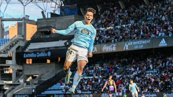 Gabri Veiga celebra un gol esta temporada con el Celta.