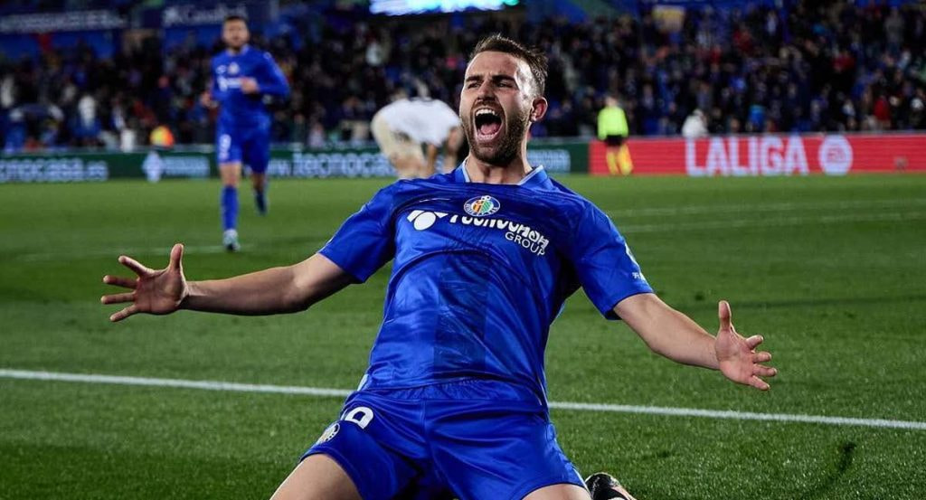 Borja Mayoral celebra un gol en el Coliseum.