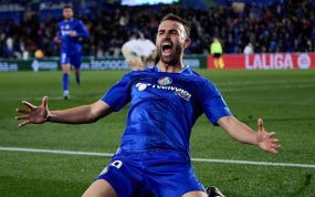 Borja Mayoral celebra un gol en el Coliseum.