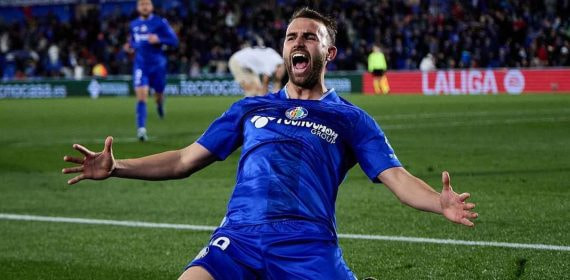 Borja Mayoral celebra un gol en el Coliseum.