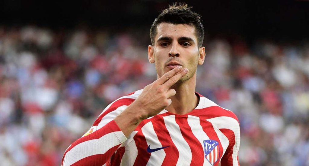 Álvaro Morata celebra un gol con el Atlético de Madrid.