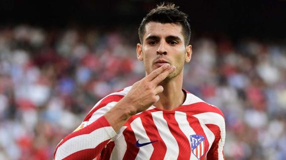 Álvaro Morata celebra un gol con el Atlético de Madrid.