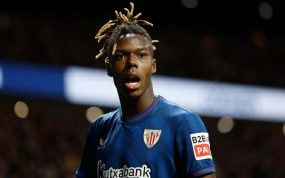 Nico Williams durante un partido con el Athletic Club.