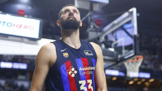 Nikola Mirotic, ayer, en su último partido con el Barça.