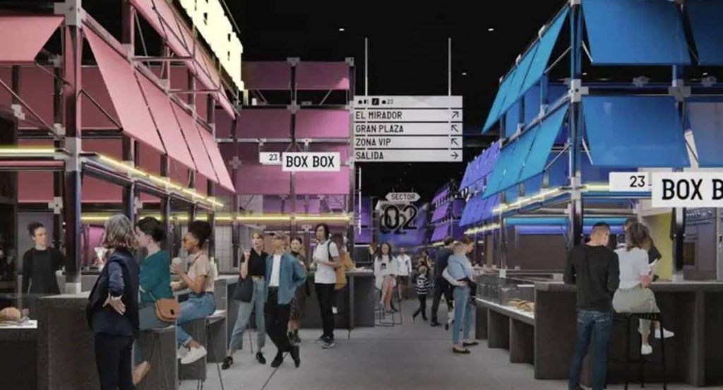 Una recreación de la galería gastronómica del Bernabéu.