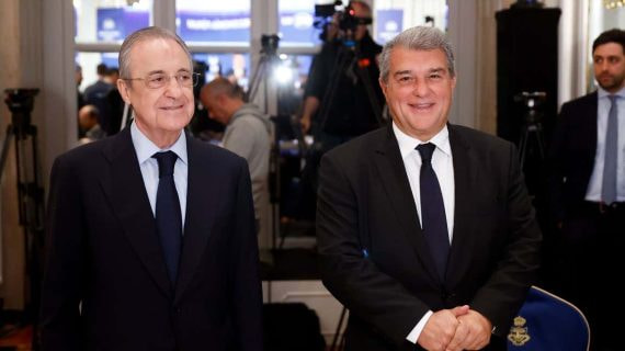 Los presidentes del Real Madrid y del Barcelona, Florentino Pérez y Joan Laporta.