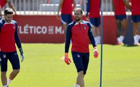 El esloveno del Atlético durante un entrenamiento en Majadahonda.