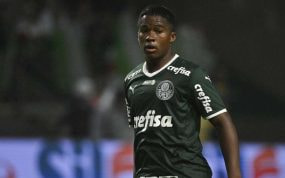 Endrick Felipe en un partido con el Palmeiras.