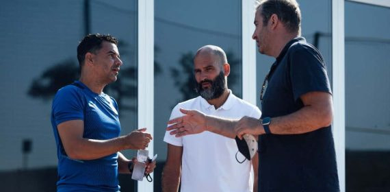 Pere Guardiola con Michel y Ferran Soriano.