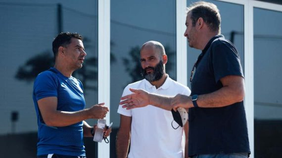 Pere Guardiola con Michel y Ferran Soriano.