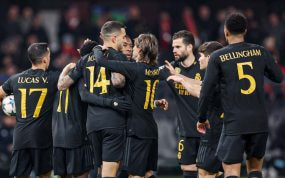 El Real Madrid celebra uno de sus goles a Unión Berlín.