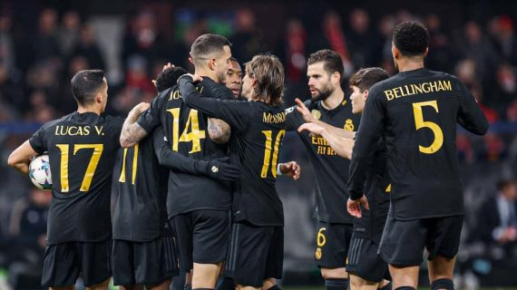 El Real Madrid celebra uno de sus goles a Unión Berlín.