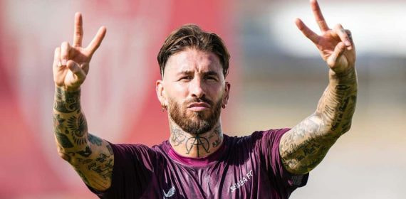 Sergio Ramos, en un entrenamiento del Sevilla.