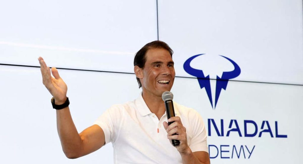 Rafael Nadal, durante una rueda de prensa en su academia en mayo de 2023.