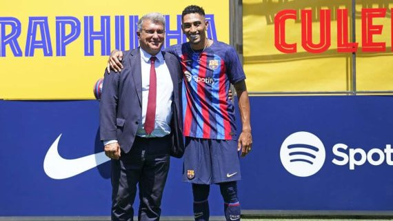Laporta y Raphinha el día de la presentación del brasileño.