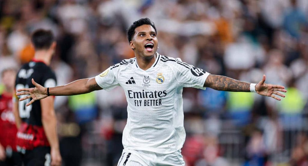 Rodrygo celebrando un gol al Mallorca en la Supercopa de España en Yeda.