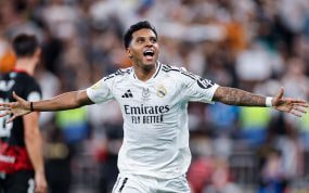 Rodrygo celebrando un gol al Mallorca en la Supercopa de España en Yeda.