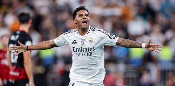 Rodrygo celebrando un gol al Mallorca en la Supercopa de España en Yeda.