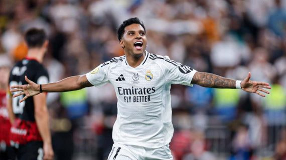 Rodrygo celebrando un gol al Mallorca en la Supercopa de España en Yeda.