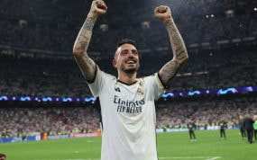 Joselu celebra el triunfo del Madrid ante el Bayern, en la última Champions.
